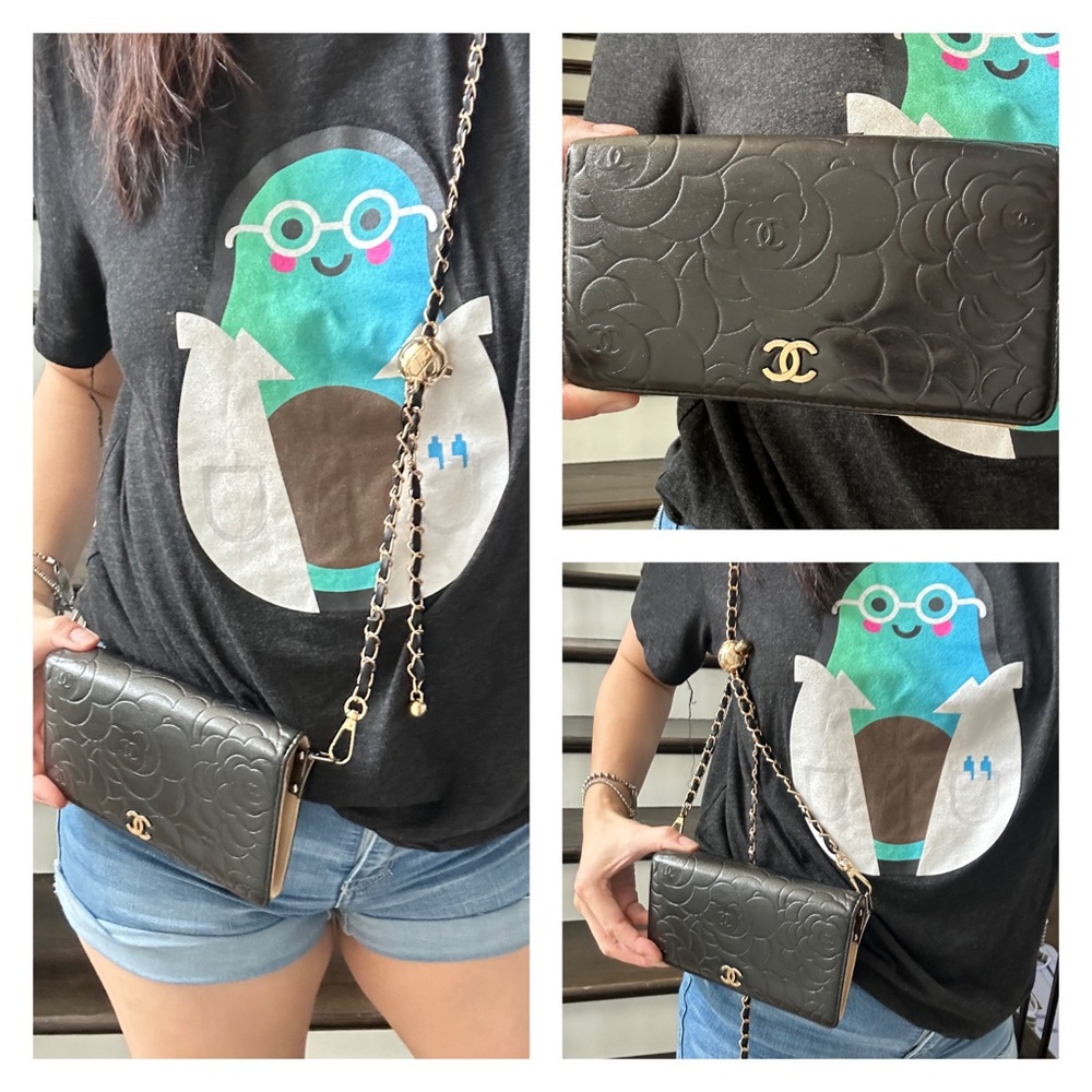 CHANEL Black Floral Embossed Wallet on Chain - Picture 11 of 12